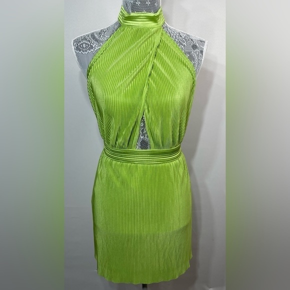 Sincerely Jules Dress Womens Small Mini Halter Tie Choker Bright Neon Green NEW - Picture 1 of 6